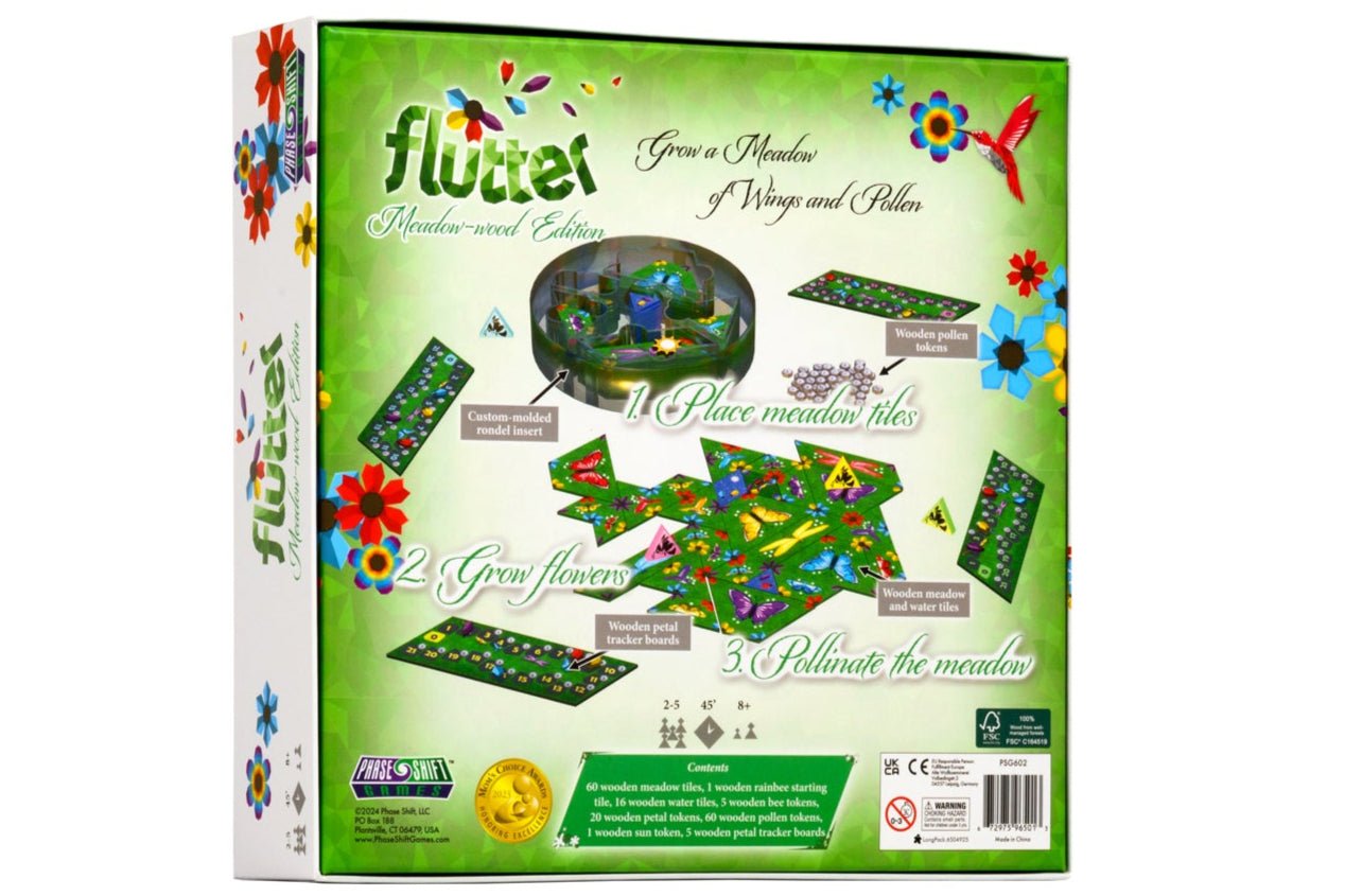 Board game box for 'Flutter' on a white background